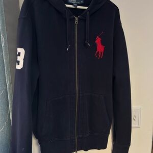 Ralph Lauren Navy Hoodie with Red Emblem